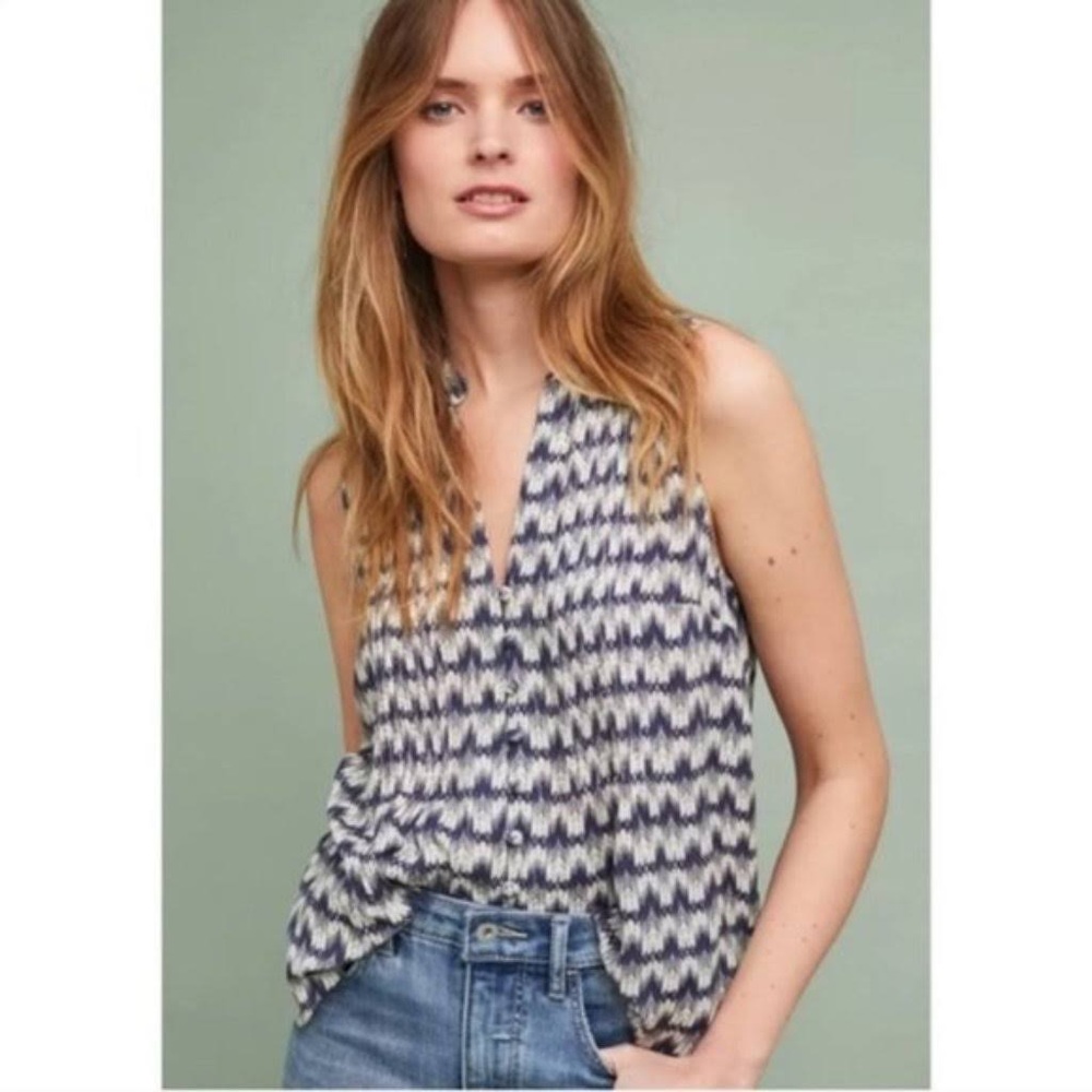 Anthropologie Maeve Petunia pintuck button front blouse blue small - Picture 1 of 7